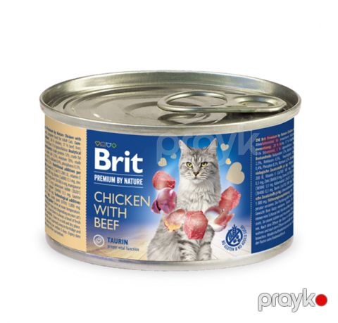 Pişiklər üçün konserv Brit Premium By Nature, toyuq və mal əti ilə, 200 q — Bakı