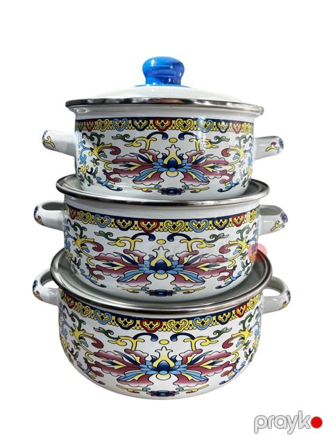 Qazan dəsti Sweet-Maxi-LT-28, tutacaqlı, minalanmış polad, rəngbərəng, 16/18/20 sm, 3 əd — Bakı