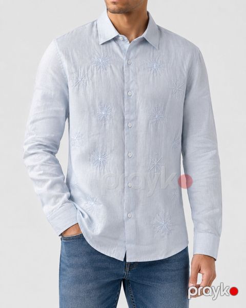Kişilər üçün uzunqol köynək 2387094, mavi, kətan, ölçü 2XL — Bakı