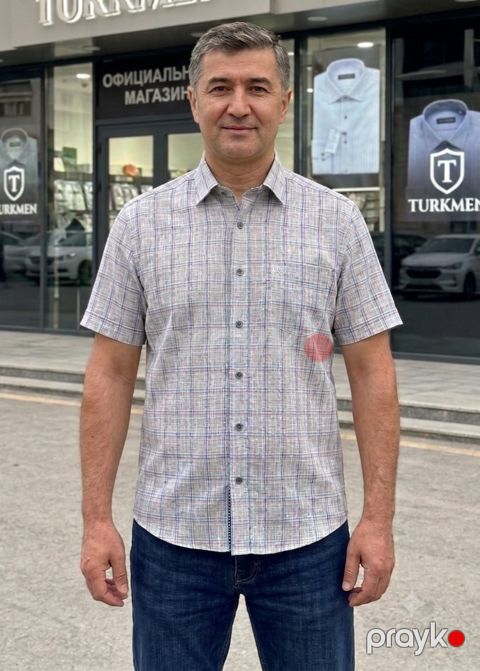 Kişilər üçün qısaqol köynək 2430362, boz, pambıq, ölçü XXL — Bakı