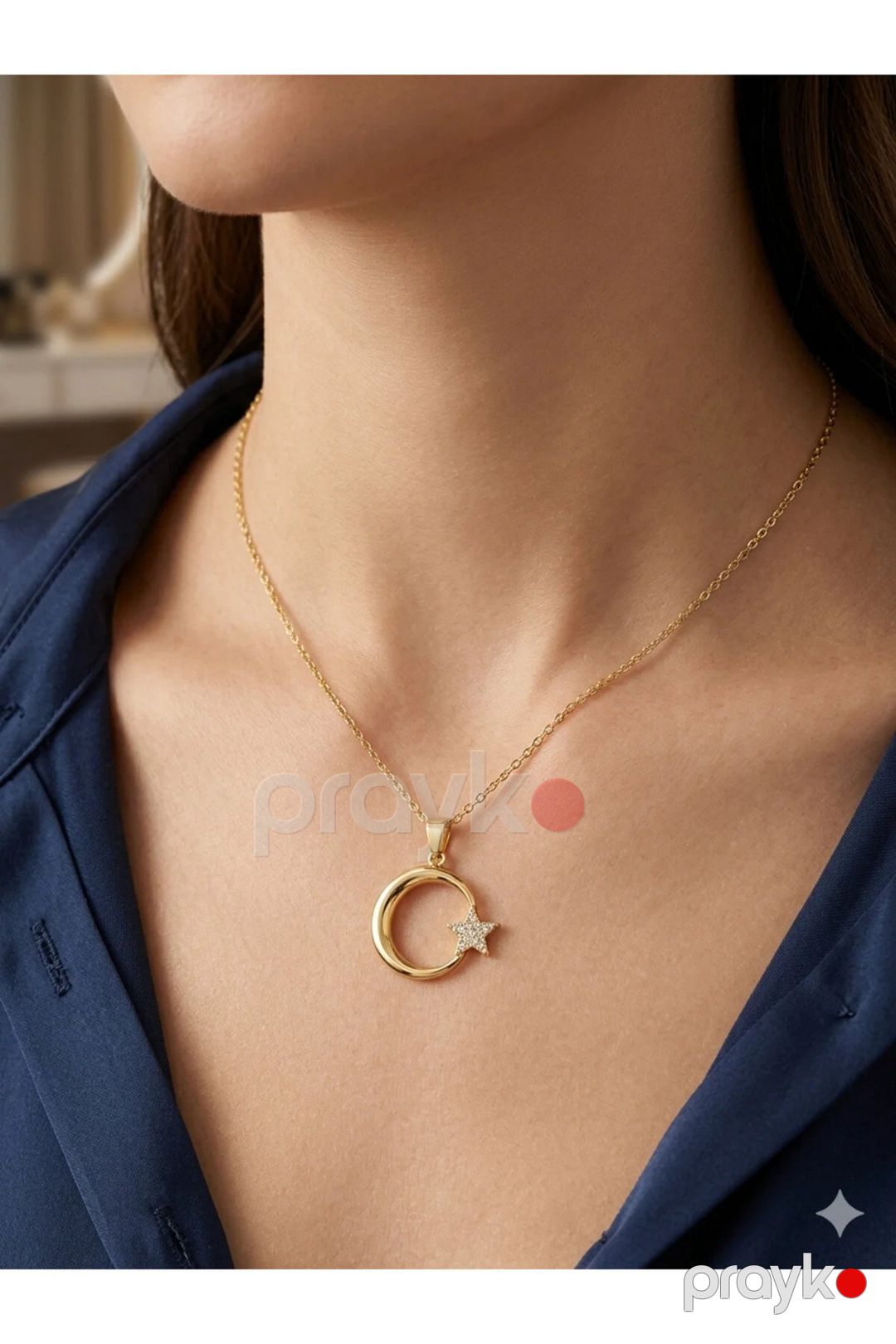 Qadınlar üçün kulonlu zəncir, Qızılı, Polad, 450 mm — Mallar, Bakı (2)