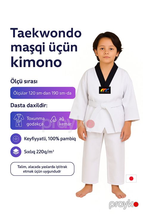 Taekvondo üçün kimono 30778748, pambıq, ağ, ölçü 4/170 — Bakı