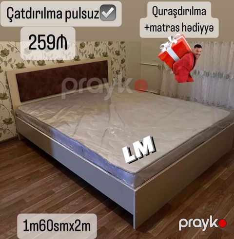 İki nəfərlik yataq dəsti - Ölçü: 1.60 m x 2 m - Başlıq: yumşaq