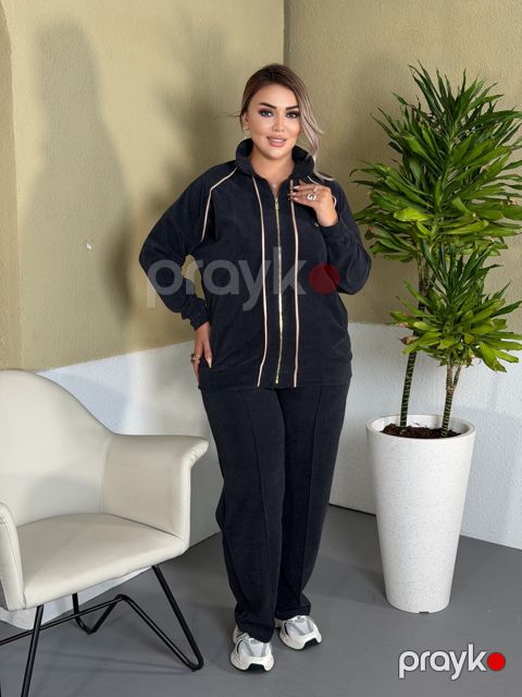 Qadınlar üçün şalvarlı dəst 6056, tünd göy, velvet, ölçü 5XL — Bakı