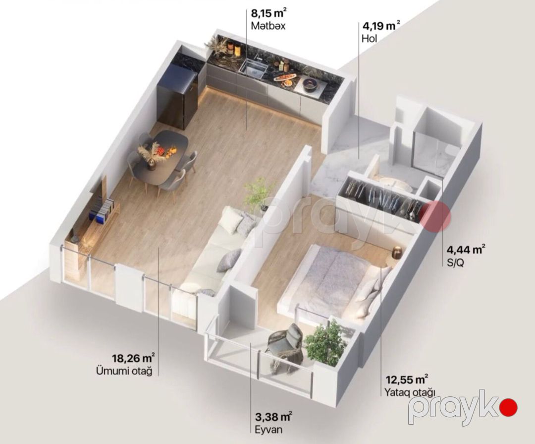 Satılır 2 otaqlı yeni tikili 45 m² — Mənzil, Bakı (3)