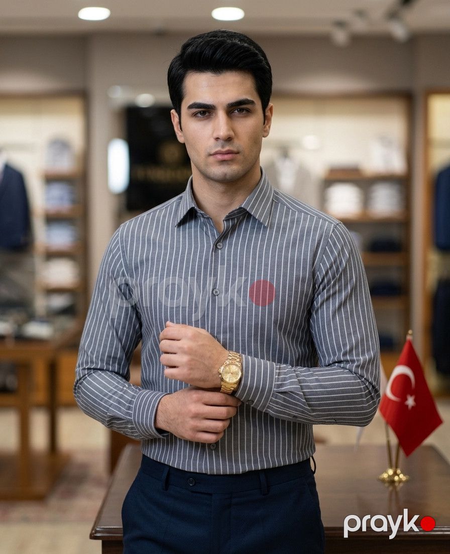 Kişilər üçün uzunqol köynək Türkoğlu VZYN091, boz, pambıq, ölçü XL — Mallar, Bakı (2)