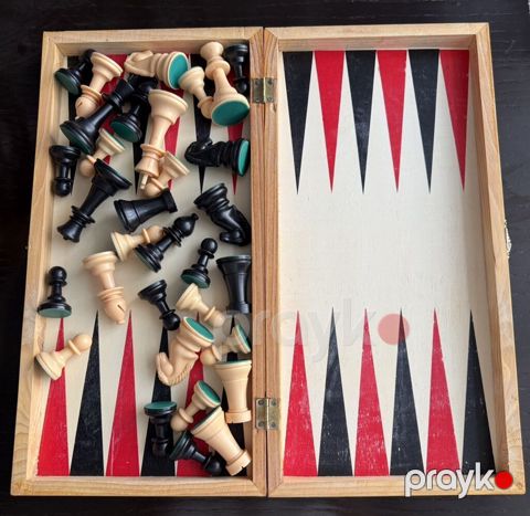 Taxta şahmat/nərd dəsti – qatlanan qutu - 2-in-1 oyun dəsti: xarici — Bakı