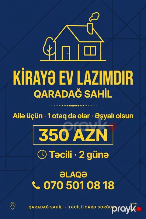 Kirayə ev axtarılır – Qaradağ, Sahil - Ailə üçün - 1 otaq da uyğun