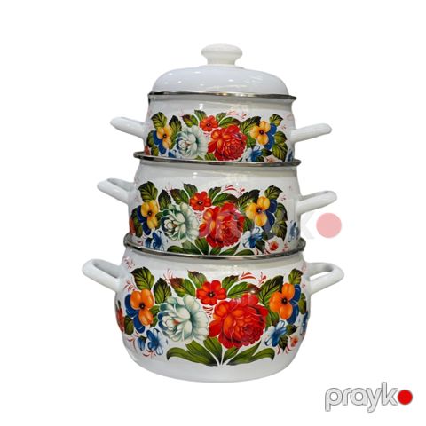 Qazan dəsti SHA-00002919, minalı örtük, ağ, 2 l/ 3.5 l/ 5 l — Bakı