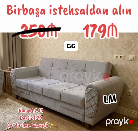 Mebel: Yumşaq divan (Gg/lm modeli) Xüsusiyyətlər: - Rəng: Açıq boz — Bakı