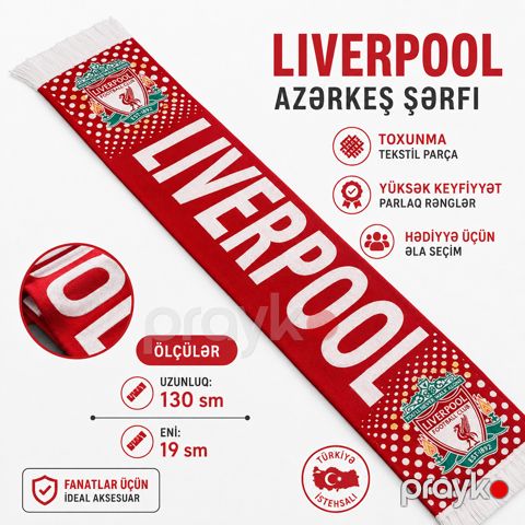 Azarkeş şərfı Liverpul, parça, qırmızı, 130x19 sm — Bakı