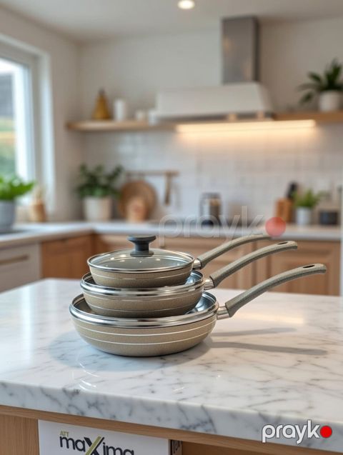 Tava dəsti VİP teflon, krem, 28 sm, 24 sm, 20 sm — Bakı