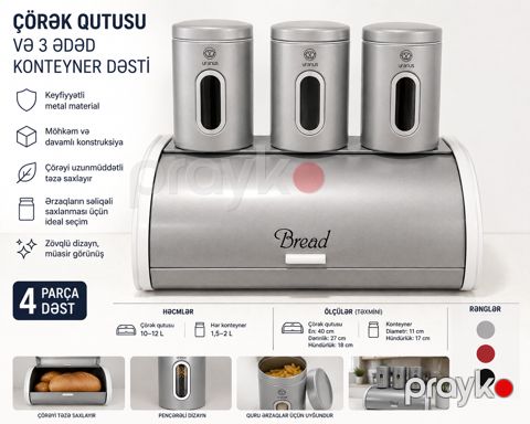 Konteyner dəsti 2597106, metal, gümüşü, 14 l — Bakı