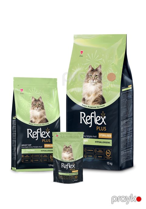 Quru yem Reflex Plus Sterilised Hypoallergenic, pişiklər üçün, toyuq əti ilə, 1 kq çəki ilə — Bakı
