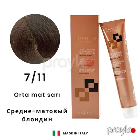 Krem-boya saçlar üçün Dahlia Color Professional 7/11 Orta mat sarı 100 ml — Bakı