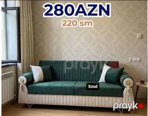 Mebel: 3 nəfərlik divan Ölçü: 220 sm - Rəng: tünd yaşıl oturacaq və — Bakı