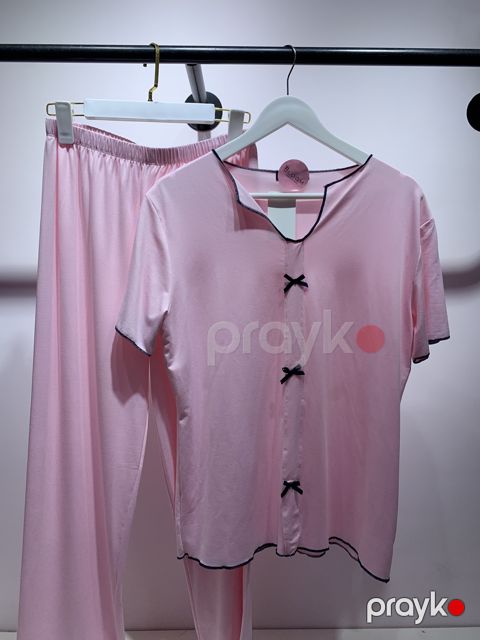Qadın şalvarlı pijama dəsti, likra/poliester, çəhrayı, ölçü XL — Bakı