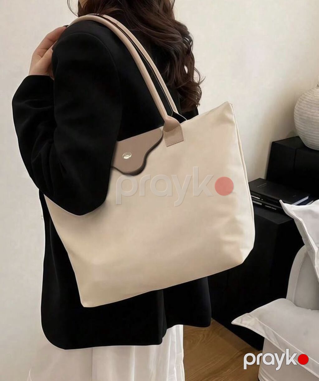Bej rəngli böyük tote çanta - Minimalist dizayn: krem-bej korpus — Çantalar, çamadanlar, cüzdanlar, Bakı (2)