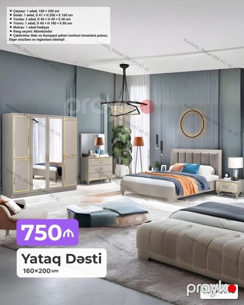 Yataq Dəsti – 160×200 sm Tərkibi: - Çarpayı: 1 ədəd, 160×200 sm — Bakı