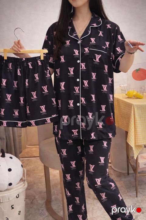 Qadınlar üçün şalvarlı və şortlu pijama dəsti 36603746, pambıq, qara, ölçü L — Bakı