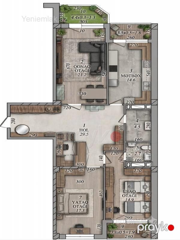 Satılır 3 otaqlı Bina evi menzil (Yeni tikili), 127 m², Nizami rayonu — Mənzil, Bakı (7)