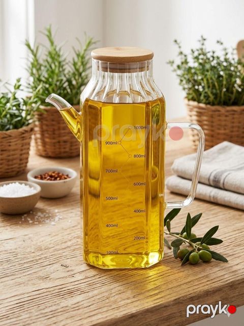 Yağ üçün qab NP17-1, şüşə/bambuk, qapaqlı, 1000 ml — Bakı