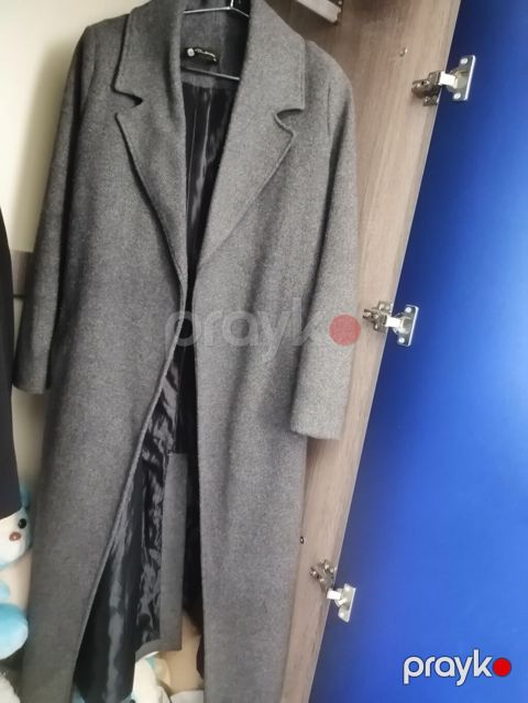 Qadınlar üçün uzun palto - Rəng: tünd boz (melanj effektli) - Model — Saray