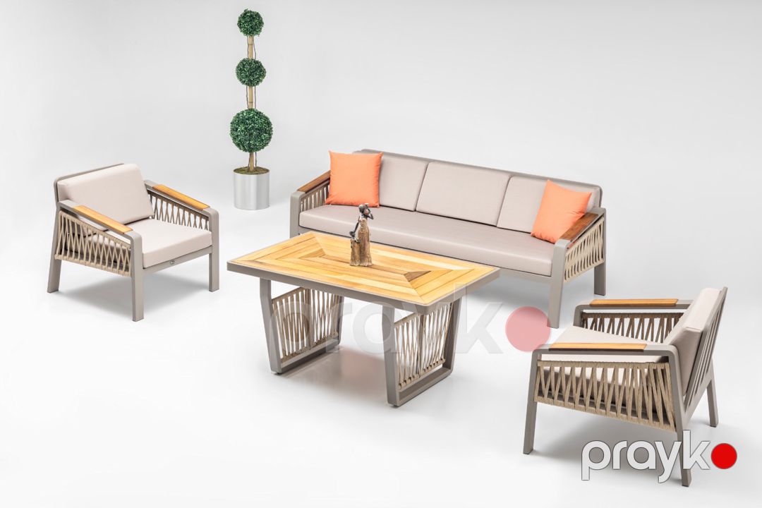 Bağ üçün mebel dəsti Terazzi Mykonos Plus MY52, divan 80x60x195 sm, kreslo 80x75x70 sm, masa 70x80x140 sm — Mallar, Bakı (2)