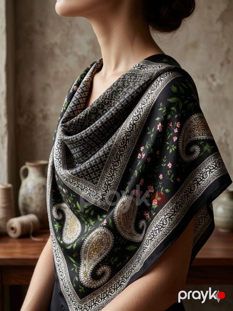 Yaylıq 52870218, ipək, qara, 140x140 sm — Bakı