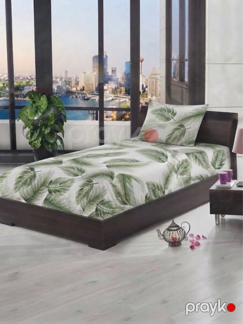 Yataq dəsti 76318230, birnəfərlik, pambıq/poliester, mələfə 160x220 sm, yastıq üzü 50x70 sm, ağ/yaşıl — Bakı