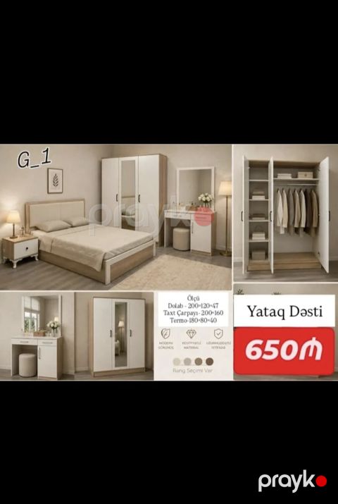 Yataq Dəsti – 650₼ Modern dizaynlı, praktik və funksional komplekt — Bakı