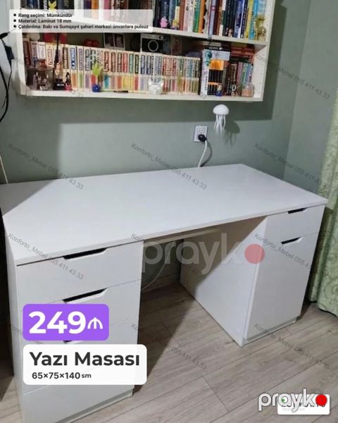 Düz masa, Stulsuz, Polkasız, Siyirməli, Sadə laminat — Bakı