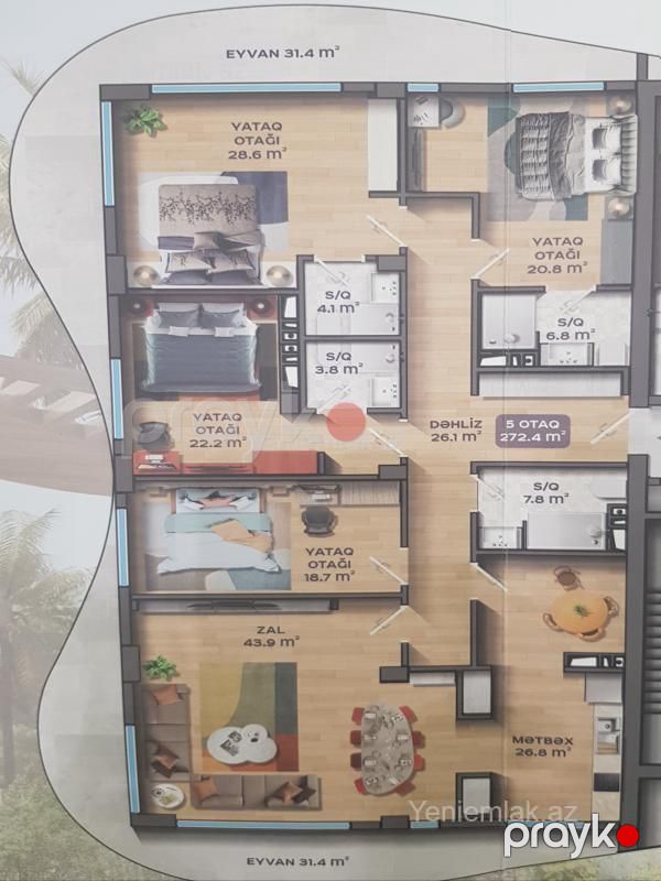 Satılır 5 otaqlı Bina evi menzil (Yeni tikili), 272.4 m², Nərimanov rayonu — Mənzil, Bakı (7)