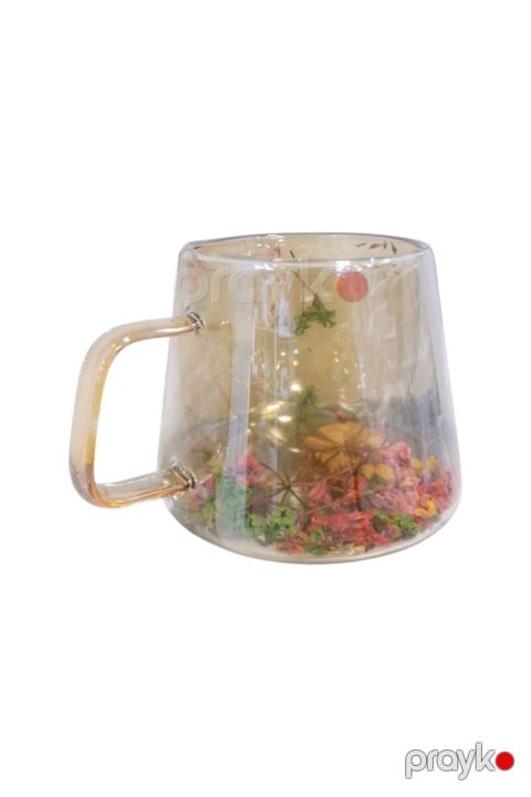Fincan GLASS-MUG-FLOWER-350, şüşə, bej, 350 ml — Bakı