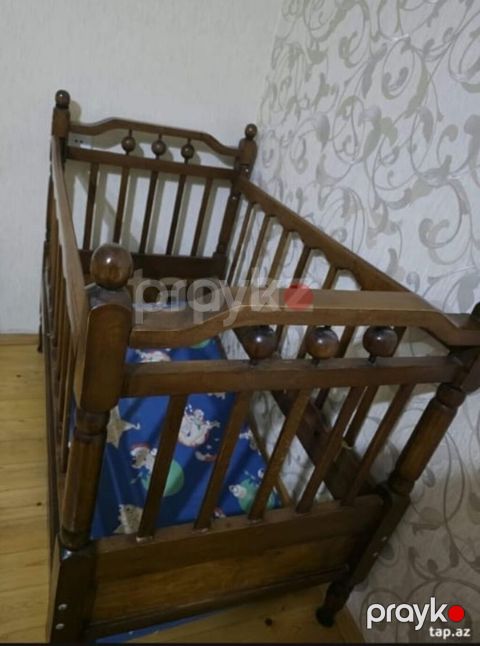 Taxta uşaq beşiyi - Material: massiv ağac, möhkəm konstruksiya — Masazır
