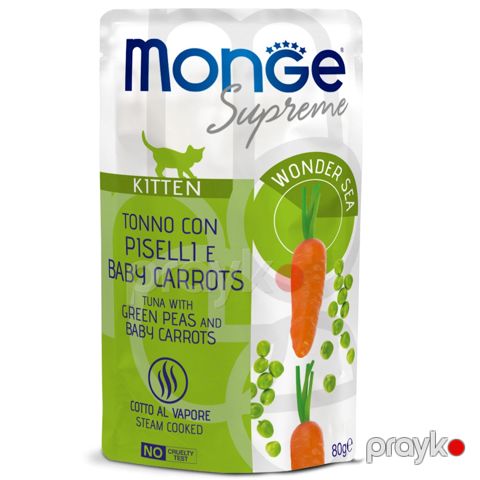 Nəm yem Monge Supreme Kitten pişik balaları üçün, ton balığı, yaşıl noxud və mini yerkökü ilə, 80 q — Bakı