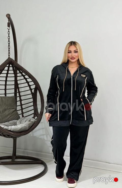 Qadınlar üçün şalvarlı dəst 21657278, velvet, qara, ölçü 9XL — Bakı