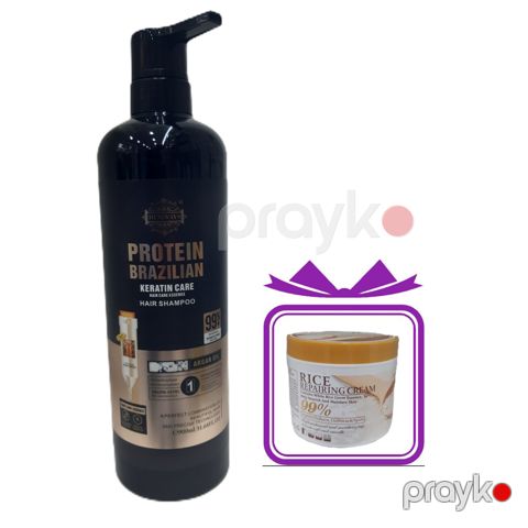 Saçlar üçün şampun Protein Brazilian Keratin 900 ml + Üz üçün krem Rice Repairing 115 ml Hədiyyə — Bakı