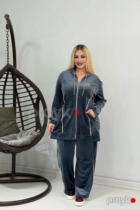 Qadın ev kostyumu, Tünd boz, Velvet, ölçü 7XL — Bakı