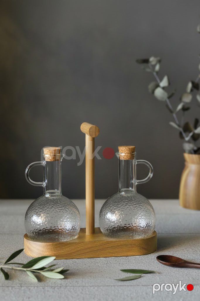 Yağ üçün qab dəsti NP17, şüşə/bambuk, qapaqlı, altlıq ilə, 300 ml — Mallar, Bakı (2)