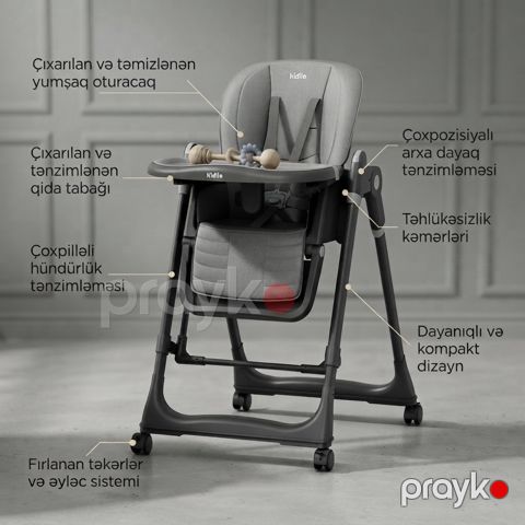 Uşaq yedizdirmə oturacağı Kidilo, 8166, Plastik, Metal, 6-36 ay, Boz — Bakı