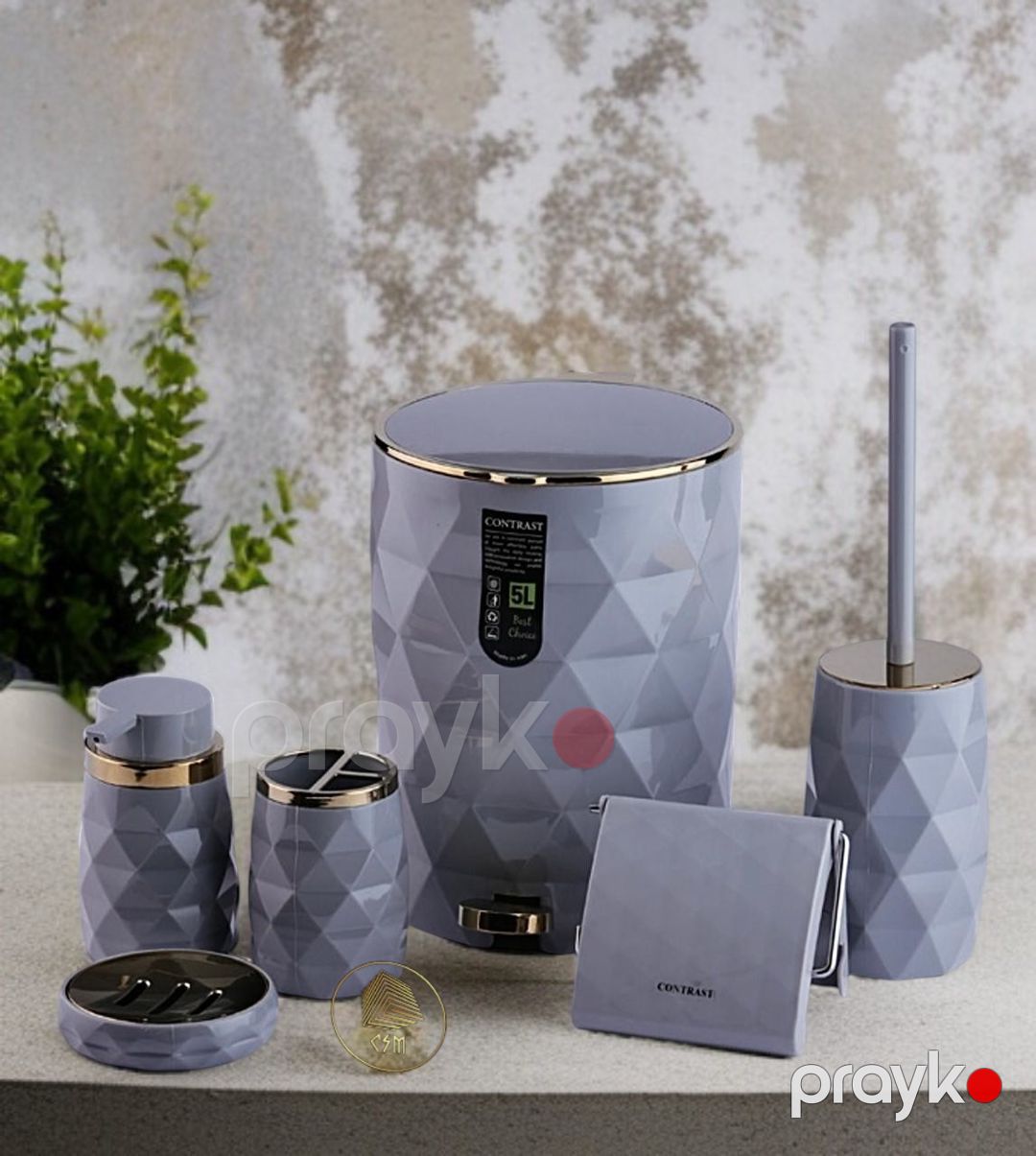 Hamam otağı üçün dəst Contrast 3D geometrik tekstura csm401468, ABS-plastik, qızılı/boz, 6 parça — Mallar, Bakı (3)
