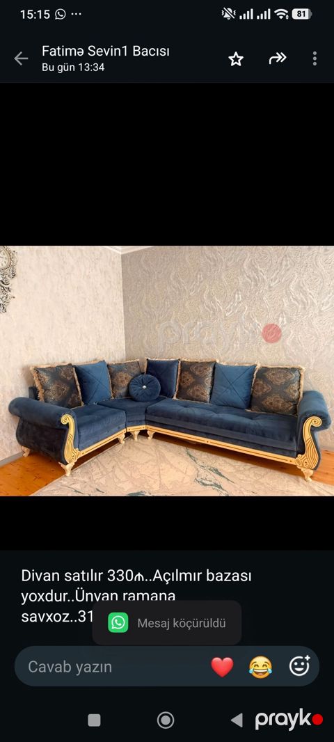 Divan satılır 330₼. Açılmır bazası yoxdur. Ünvan ramana — Bakı