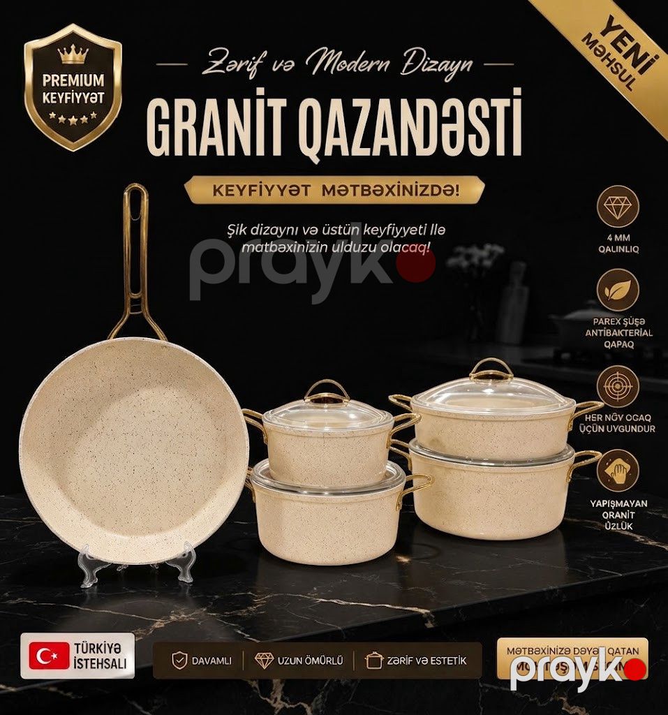 Qab-qacaq dəsti Onast, qranit, krem, 20/24/28 sm — Mallar, Bakı (2)