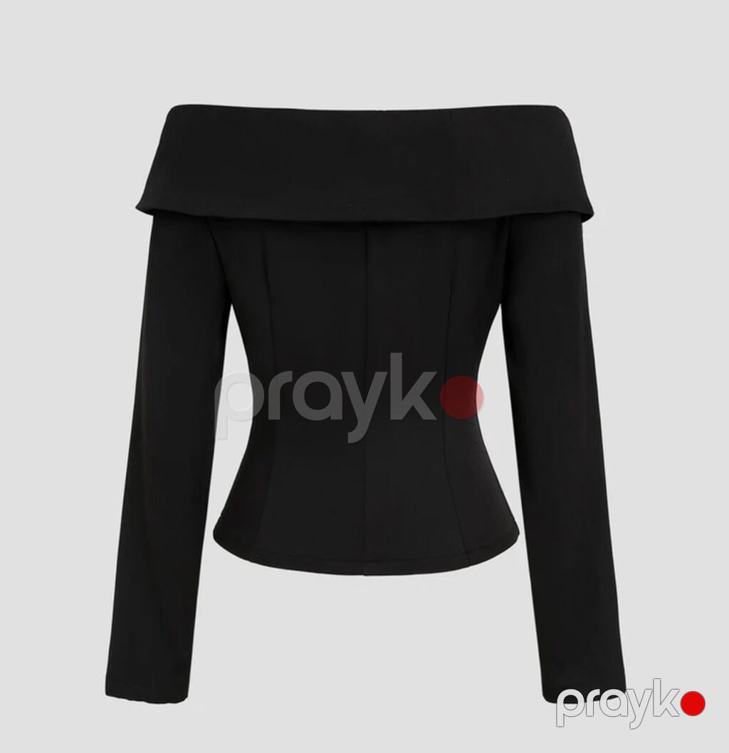 Qadınlar üçün ofşoulder (çiyin açıq) qara jaket/bluzon - Model — Coqlar və zaqetlər, Bakı (3)