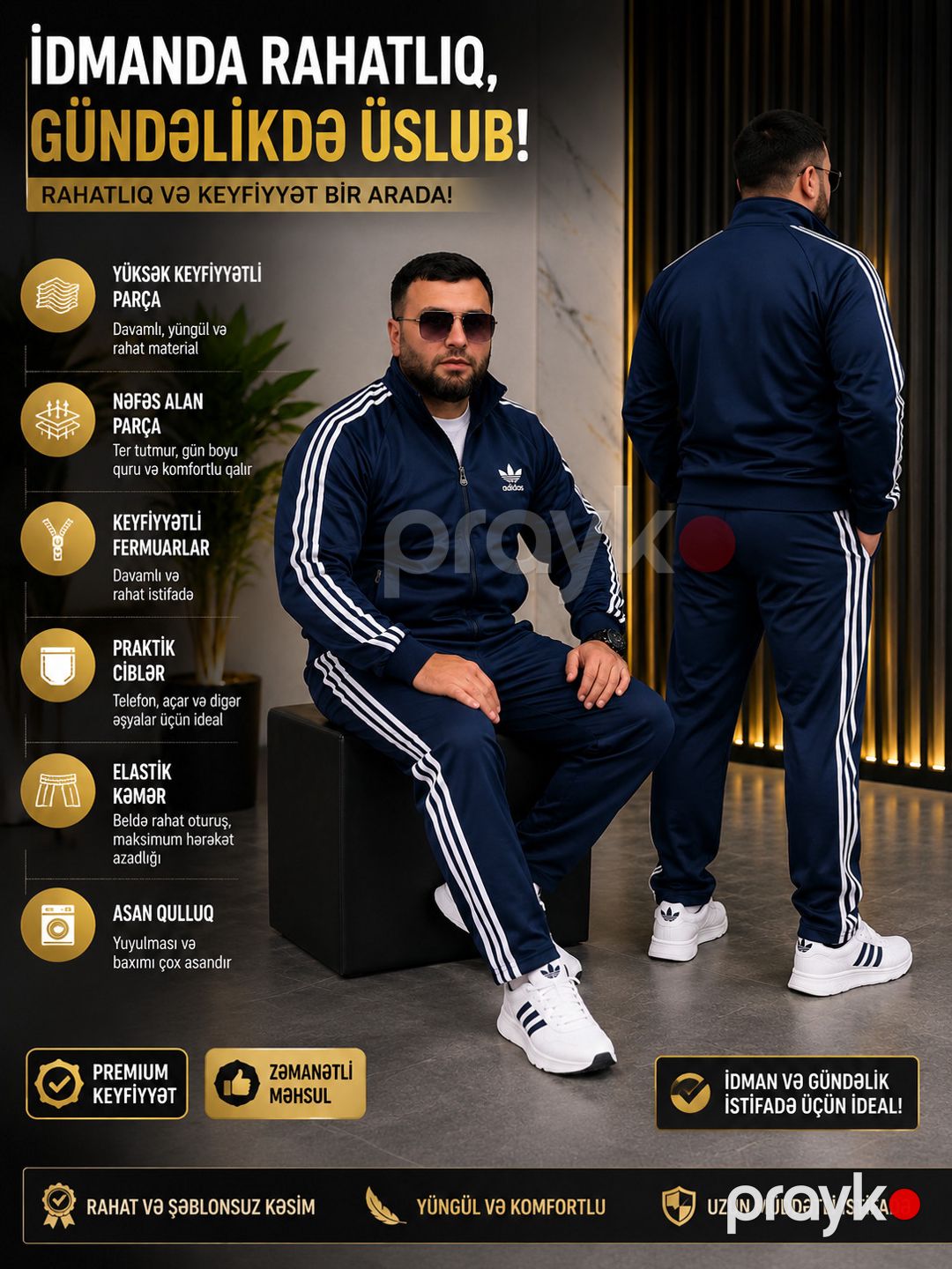 Kişi idman kostyumu SH52, tünd göy, poliester/tekstil, ölçü M — Mallar, Bakı (2)