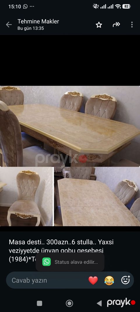 Masa desti. 300azn. 6 stulla. Yaxsi veziyyetde ünvan qobu qesebesi — Bakı