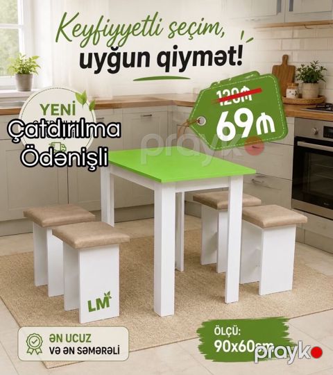 Mətbəx üçün kompakt masa və taburet dəsti - Dəst: 1 ədəd masa + 4 — Bakı