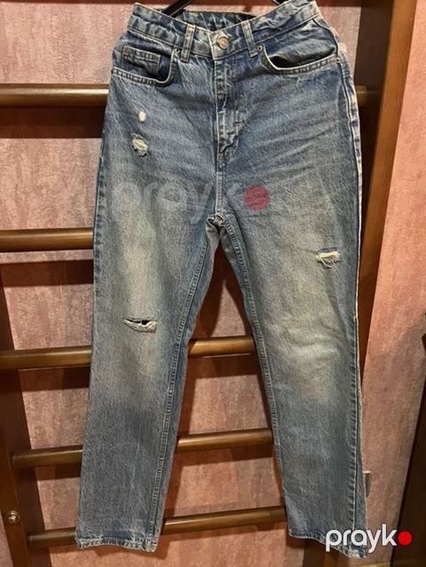 Mavi “washed” effekti olan cins şalvar - Kəsim: düz/relaxed fit, düz — Digah