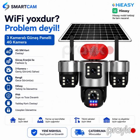 Smartcam Hieasy S13 3 Kameralı Günəş Panelli 4G Təhlükəsizlik Kamerası — Bakı